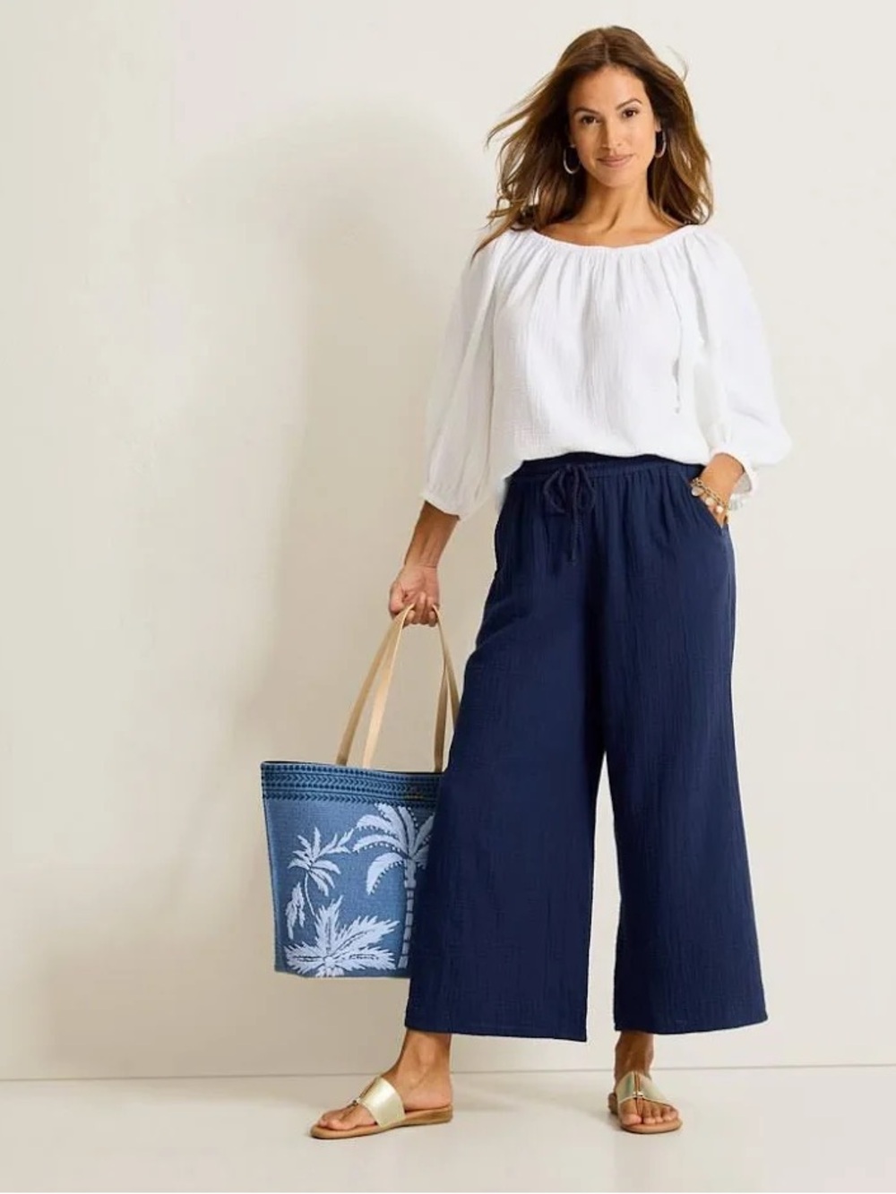 NWT - Tommy Bahama Women's High-Rise Wide-Leg Gauze Pants - Sz M - Picture 2 of 4